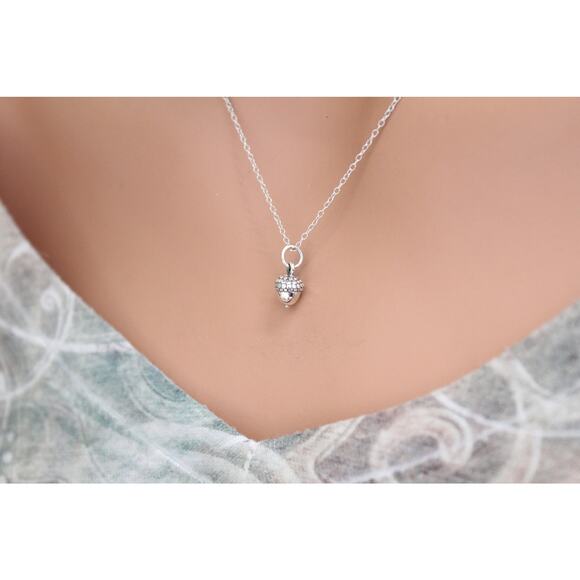 Sterling Silver Acorn Necklace, Silver Acorn Necklace - Picture 6 of 8